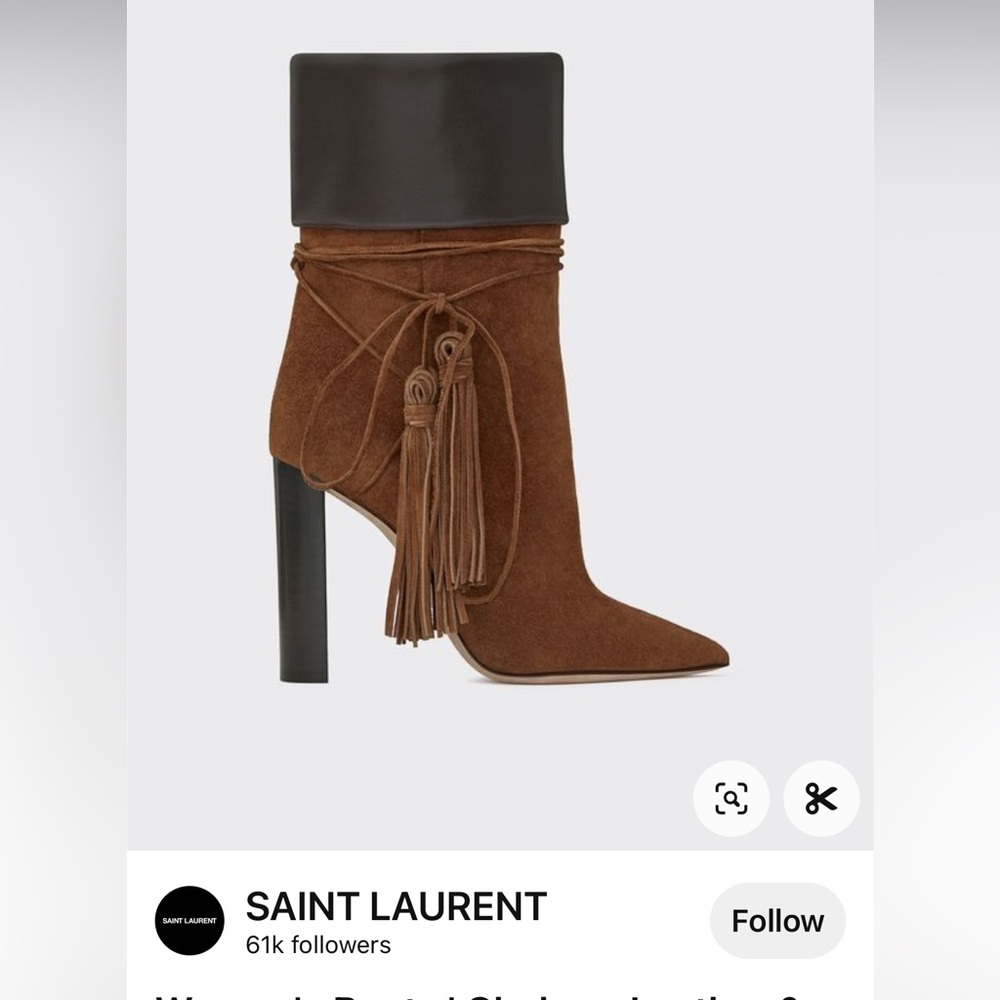 Saint Laurent Tanger Mixed Leather Tassel Boot Brown